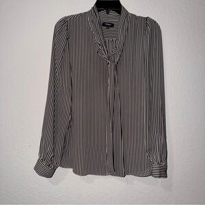 Premise Studio Black and White Striped Tie-Neck Blouse